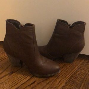 Dollhouse brown wedge heel booties